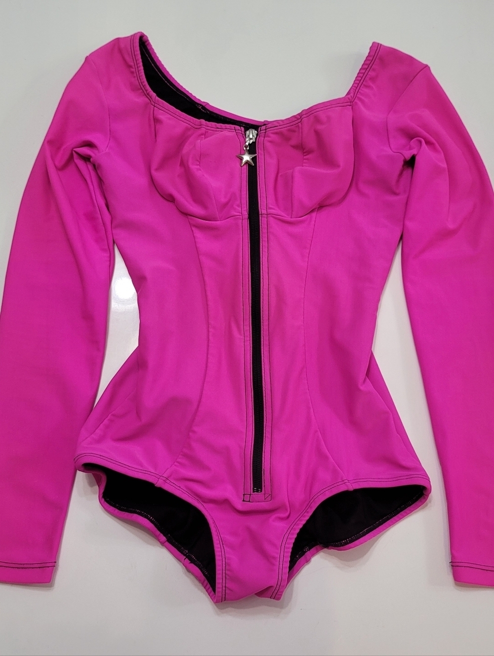 Shapewear Swimsuit  Long-Sleeve Panty Style One-Piece Women Size L Hot Pink